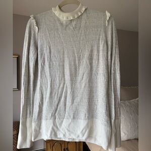 Obermeyer Light Gray Sweater with Cream Ruffle Neck, sz L